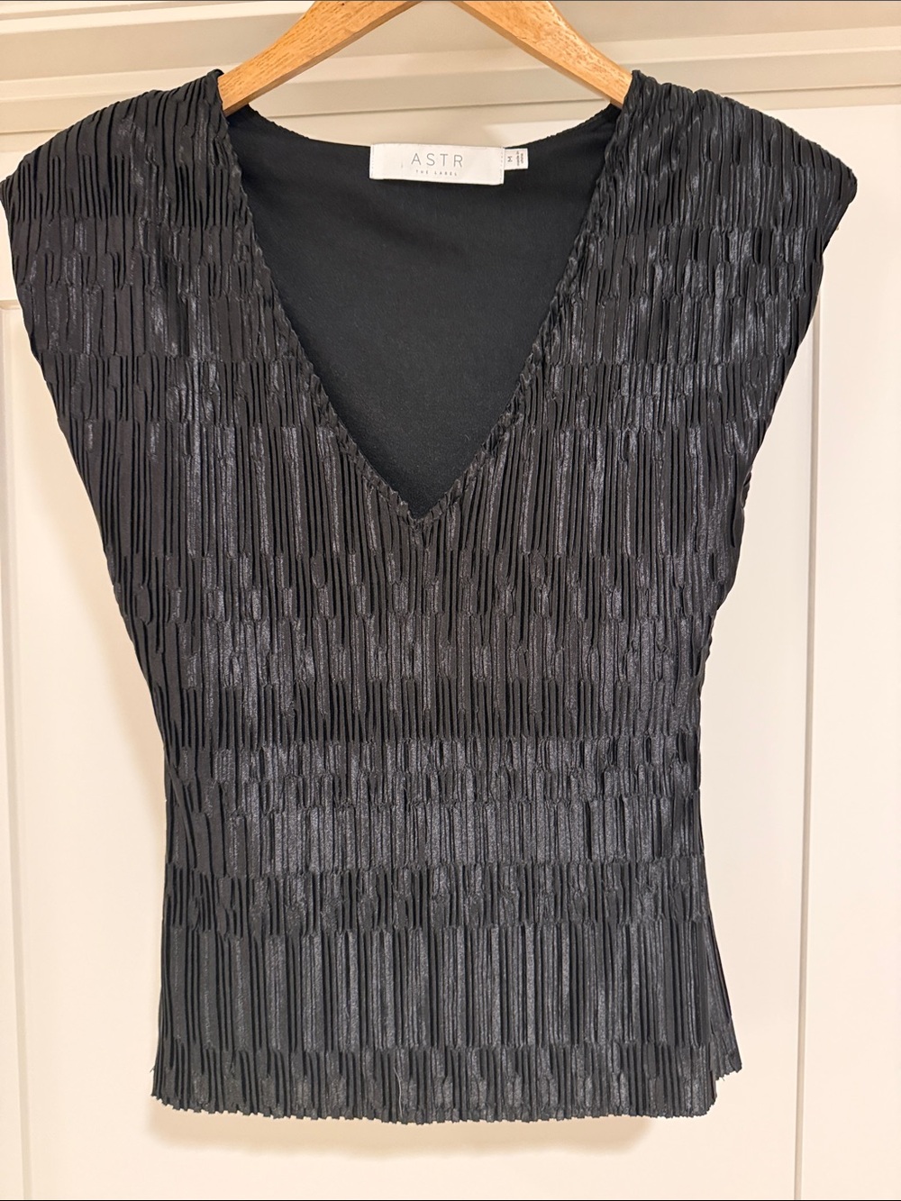 Black pleated satin top